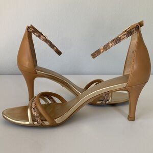 Ann Taylor women’s gold and tan ankle strap heels size 7.5 medium